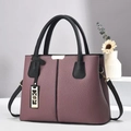 Elegant mauve textured faux leather tote bag with black handles and gold hardware - Purple and Black (With Wire Hook)