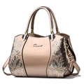 Champagne gold patent leather Boston bag with floral sequin embroidery and top handles - Gold