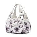 White minimalist soft leather handbag with floral patterns and large capacity - White / Grey Flower