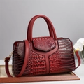 Elegant red crocodile texture handbag with Y-shaped design and adjustable strap - Burgundy