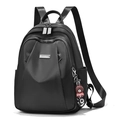 Minimalist black nylon backpack with multiple zipper pockets and a cute bear keychain - Style A Double Side Zippers
