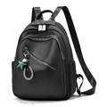 Minimalist black nylon backpack with side pockets and a green star charm accessory - Style B Front Side Zipper