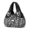Women's handbag in black and white leopard print with soft leather handles and silver hardware - Black / Leopard Print