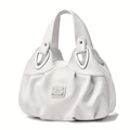 Elegant white soft faux leather tote bag with stylish pleated design and silver hardware - White / White