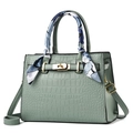 Sac à main vert menthe gaufré crocodile avec fermoir doré et élégant foulard en soie - Vert Émeraude (Avec Écharpe Bleue)