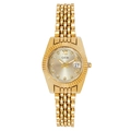 Golden luxury quartz watch with champagne dial, rhinestone markers and five-link band - All Gold