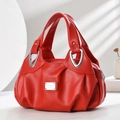 Minimalist red leather handbag for women featuring soft texture and silver hardware - Red