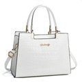 Elegant white crocodile embossed handbag with gold logo and detachable shoulder strap - White