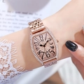 GEDI luxury tonneau quartz watch for women in rose gold with shimmering crystals - Rose Gold