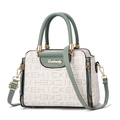 White and sage green tote bag with CKEH monogram and adjustable shoulder strap - CKEH Style Green