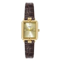 Elegant rectangular gold watch with champagne sunray dial and brown leather strap - Gold Case Gold Dial Brown Leather Strap