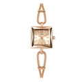 Detailed view of square rose gold watch with sunray dial and braided chain strap - Rose Gold Case Rose Gold Dial Rose Gold Band