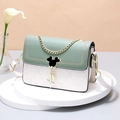 Green and white small square crossbody bag with heart quilting and mickey lock - Beige/Green