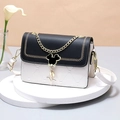 Women's black and white square crossbody bag with Mickey-shaped lock and heart quilting - Beige/Black