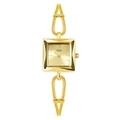Detail of elegant gold square dial watch with unique metallic rope bracelet for women - Gold Case Gold Dial Gold Strap