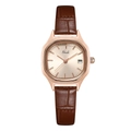 Elegant rose gold octagonal quartz watch with champagne dial and brown leather band - Rose Gold Dial Coffee Strap