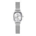 Minimalist silver oval dial ladies watch with stainless steel mesh band by GEDI - Silver Case White Dial Silver Band