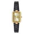 Gedi vintage rectangular gold quartz watch with black crocodile leather strap - Gold Case Gold Dial Black Leather Strap
