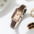 Orologio vintage rettangolare da donna in oro rosa con cinturino in pelle marrone - Marrone