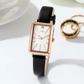 Orologio rettangolare vintage da donna in oro rosa con cinturino in pelle nera - Nero