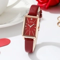 Orologio GEDI vintage quadrato da donna con quadrante rosso e cinturino in pelle oro rosa - Rosso