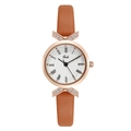 Fashion women's watch with rose gold case, brown leather strap, and bow tie accents - Rose Gold Case White Dial Brown Strap