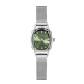 Elegant GEDI women's watch with silver Milanese band and oval sunray green dial - Silver Case Green Dial Silver Strap