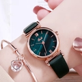 Gedi rose gold quartz watch with emerald green dial and heart charm bracelet set - Malachite green