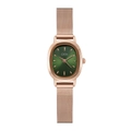 Elegant women's oval wristwatch with forest green dial and rose gold mesh strap - Rose Gold Case Green Dial Rose Gold Strap