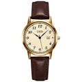 Classic GEDI quartz watch featuring a gold case, beige dial and brown leather strap - IP Coffee Case Rose Dial Dark Coffee Strap