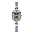 Vintage silver mesh watch with square emerald green dial and crystal accents - Silver Case Green Dial