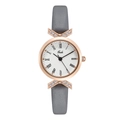 Gedi women's quartz watch with grey leather strap and rose gold crystal set case - Rose Gold Case White Dial Dark Grey Strap
