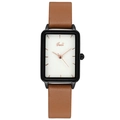 Orologio donna rettangolare con cinturino in pelle marrone e indici in oro rosa su quadrante - Cassa Nera Quadrante Bianco (Cinturino in Pelle Caffè Chiaro) / Caffè Chiaro