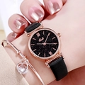 Gedi starry sky quartz watch for women with rose gold case and black leather strap - Starry Black