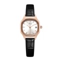 Women's rose gold watch with white dial, date window, and black leather strap - White Dial Black Strap