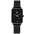 Orologio rettangolare elegante da donna con cinturino in pelle nera e quadrante oro - Nero