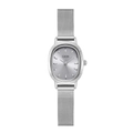 Silver oval dial women's watch with stainless steel mesh strap and sunray textured finish - Silver Case Gray-Blue Dial Silver Band
