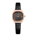 Women's quartz watch with rose gold octagonal case and black croc leather strap - Black Dial Black Strap