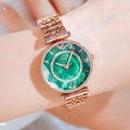 Fashionable women's rose gold watch featuring a green malachite dial and crystal accents - Rose Gold Case Green Dial