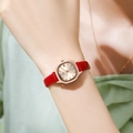 Gedi slim rectangular watch with wine red leather strap and champagne sunray dial - Rose Gold Dial Red Strap