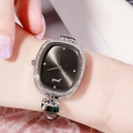 Elegant GEDI women's watch with rhinestone bezel, grey dial, and dark brown leather strap - Black Strap Silver Case Black Dial
