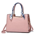 Pink crocodile pattern handbag with gold metal handles and a floral silk scarf wrap - Pink (with Scarf) + Gift Bag Bouquet