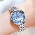 Gedi luxury women watch featuring a deep blue geometric dial and silver steel strap - Silver Case Blue Dial