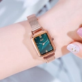 Orologio donna quadrato vintage con quadrante malachite verde e cinturino mesh oro rosa - Cassa Oro Rosa Quadrante Verde