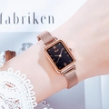 Orologio al quarzo rettangolare con cinturino a maglia oro rosa e quadrante nero - Cassa Oro Rosa Quadrante Nero