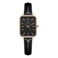 Elegante GEDI minimalistische vierkante kwartshorloge voor dames met zwart lederen band - Roségouden Kast Zwarte Wijzerplaat Zwarte Band