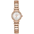 GEDI luxury rose gold quartz watch for women with diamond accents and wavy metal strap - White Dial