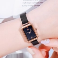 Orologio quadrato elegante da donna in oro rosa con quadrante nero stellato - Cassa Oro Rosa Quadrante Nero Cinturino Nero