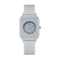 Minimalist grey square quartz watch with a silicone strap and pastel blue dial - Grey Case Grey Dial Grey Strap