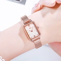 Orologio vintage da donna con quadrante rettangolare e cinturino in maglia oro rosa - Cassa Oro Rosa Quadrante Bianco